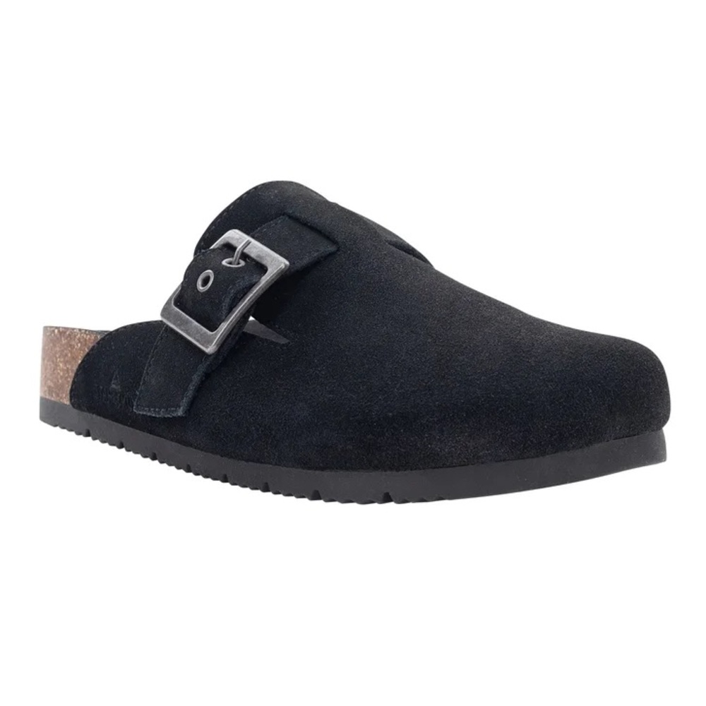 Staheekum Crescent Buckle Black Genuine Suede Clogs Water Repellent Size 7